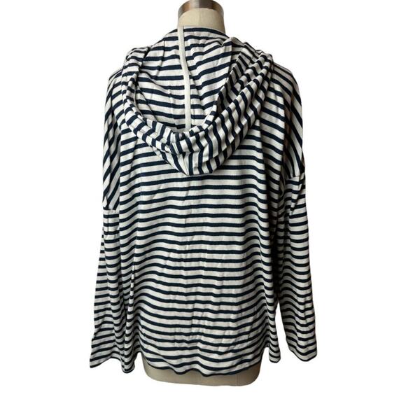 Lou & Grey Navy Cream Stripe Hoodie Top Shirt Women's Size L Nautical Beach - Picture 3 of 5